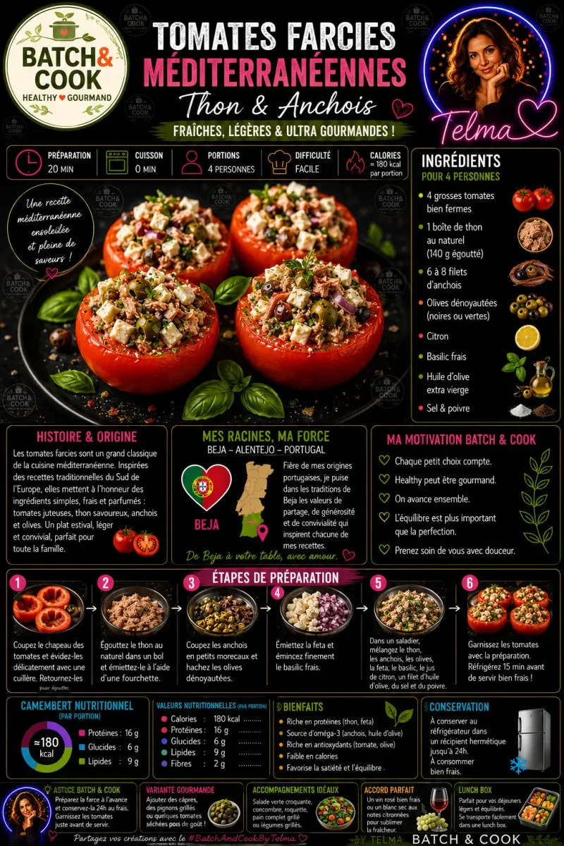 Fiche recette Tomates Farcies Méditerranéennes - Thon & Anchois par Telma