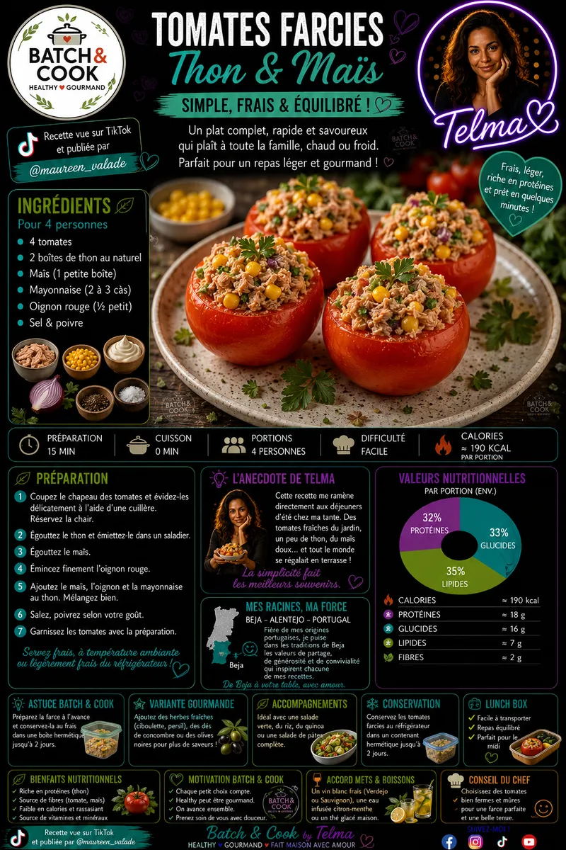 Fiche recette Tomates farcies thon & maïs par Telma
