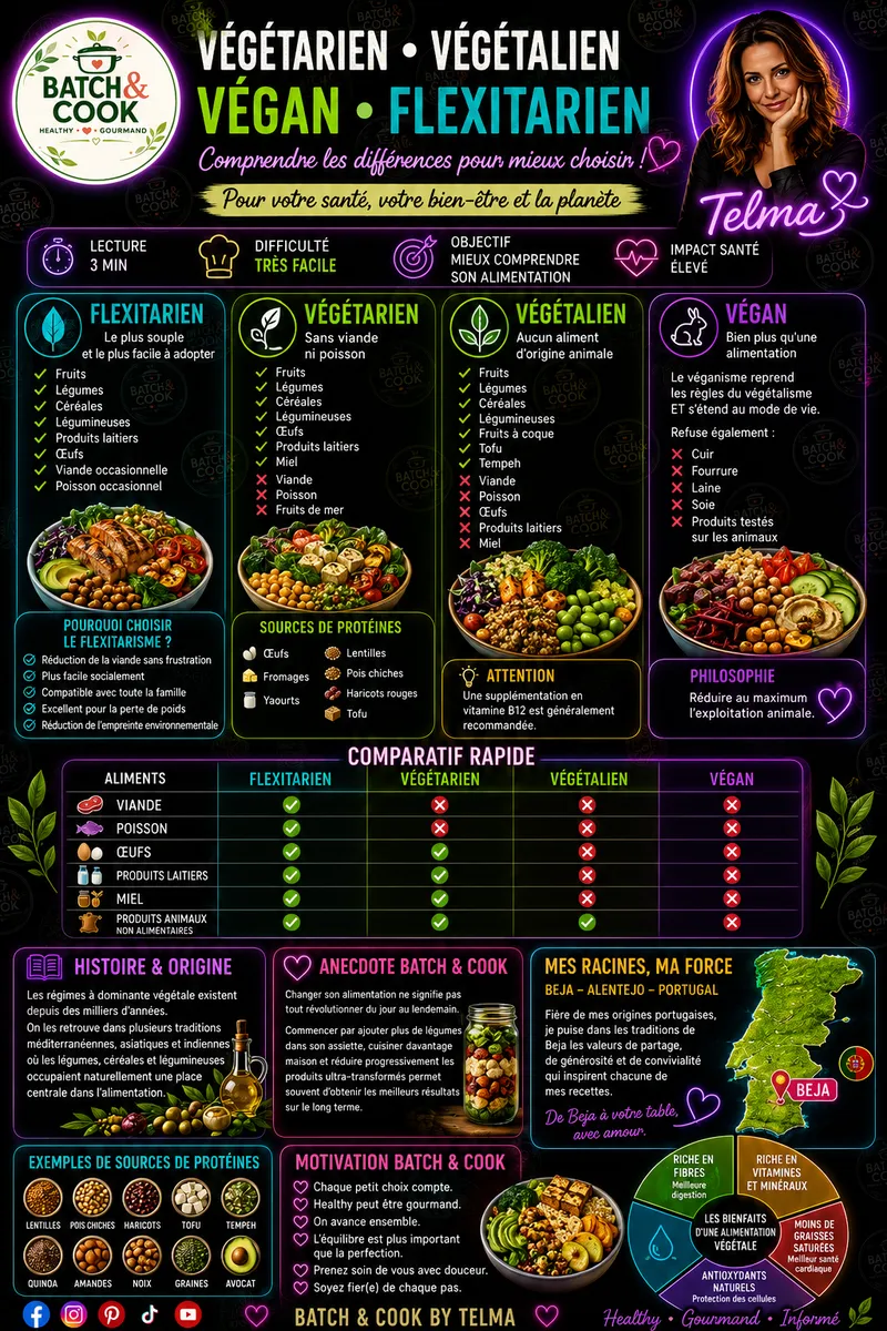 Fiche recette Végétarien, végétalien, vegan et flexitarien : comprendre les différences pour mieux choisir par Telma