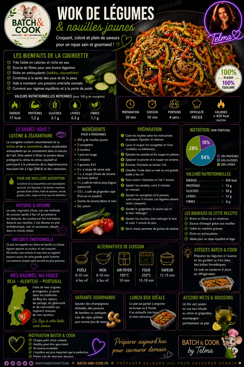 Fiche recette Wok de légumes & nouilles jaunes par Telma