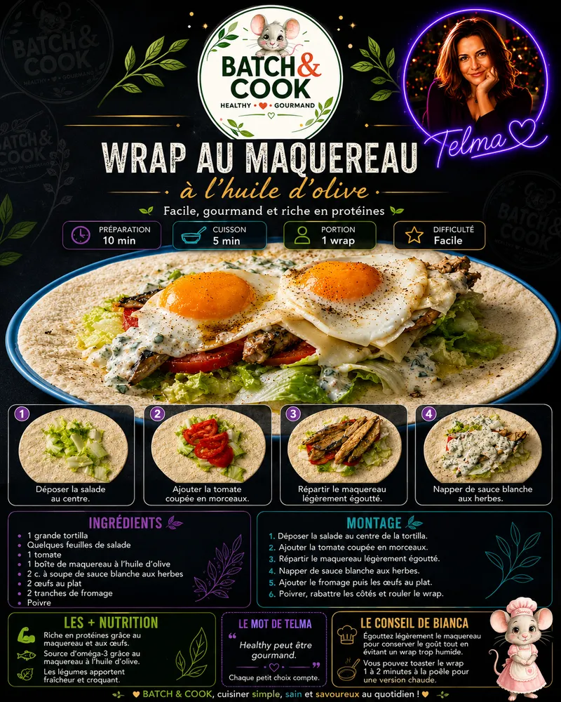 Fiche recette Wrap au maquereau à l'huile d'olive par Telma