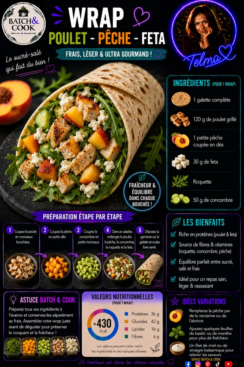 Fiche recette Wrap Poulet Pêche Feta par Telma