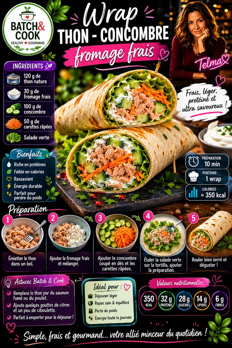 Ficha da receita Wrap Thon-Concombre Fromage Frais pela Telma