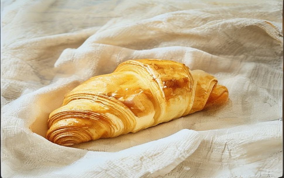 Aquarelle d'un croissant doré sur un linge
