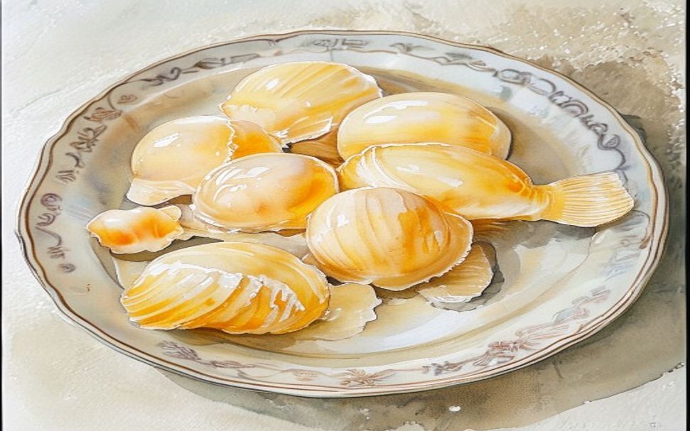 Aquarelle d'ovos moles en forme de coquillages