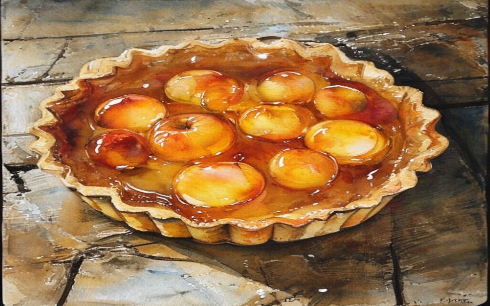 Aquarelle d'une tarte Tatin aux pommes caramélisées